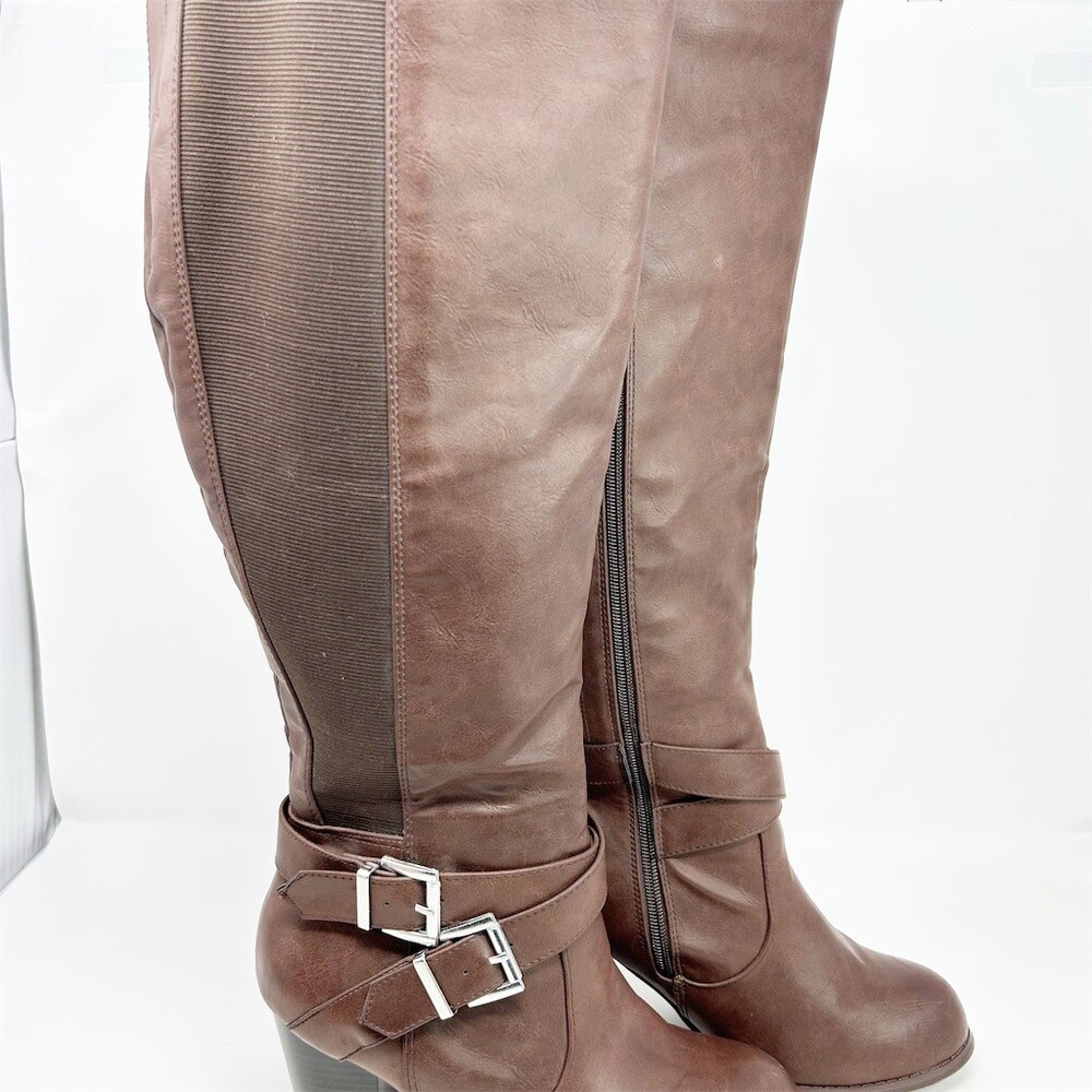 Torrid Womens Brown Knee High Riding Boots Extra Wide Calf Buckle Zip Size 9W